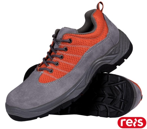 BUTY BEZPIECZNE PÓŁBUTY SKÓRA WELUR XREIS_SP, S1P SRA, SZARO-POMARAŃCZOWE