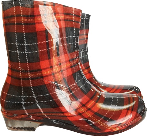 BUTY Z PCV CHECK KALOSZE CHECK DAMSKIE KRÓTKIE W KRATKĘ CZERWONO-CZARNE