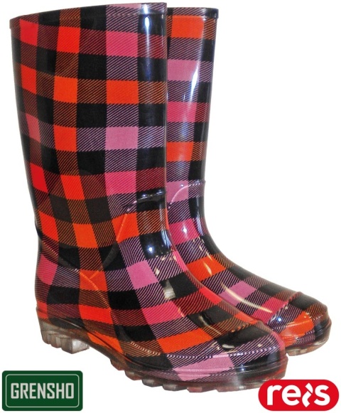 BUTY Z PCV COLOR KALOSZE DAMSKIE W KRATKĘ RÓŻOWO-CZERWONE