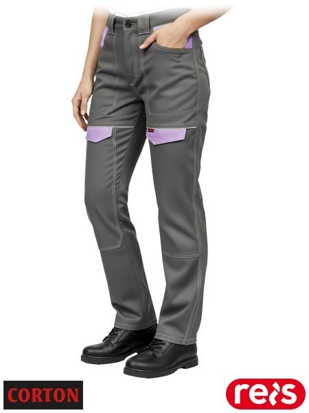 SPODNIE OCHRONNE DO PASA CORTON 100 % BAWEŁNA ODBLASKOWE ELEMENTY JASNOSZARO-FIOLETOWE DAMSKIE