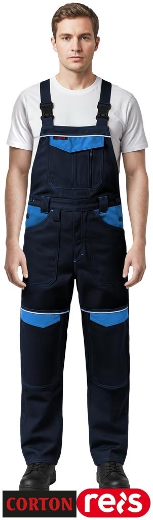 SPODNIE OCHRONNE OGRODNICZKI CORTON 100% BAWEŁNA ELEMENTY ODBLASKOWE GRANATOWO-NIEBIESKIE