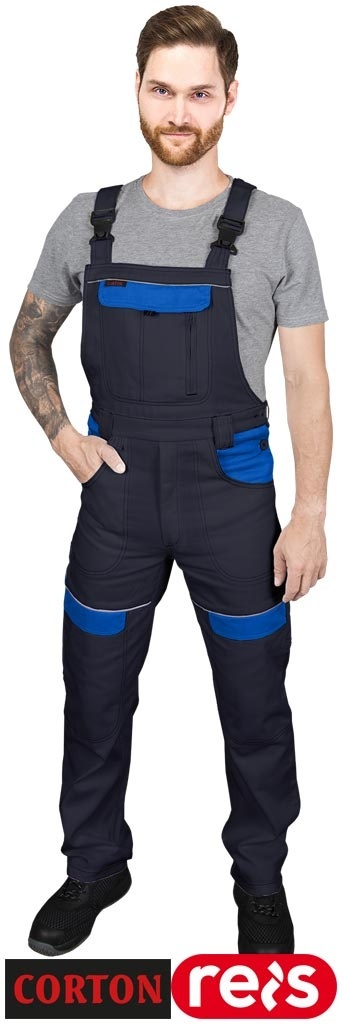 SPODNIE OCHRONNE OGRODNICZKI CORTON 100% BAWEŁNA ELEMENTY ODBLASKOWE GRANATOWO-NIEBIESKIE
