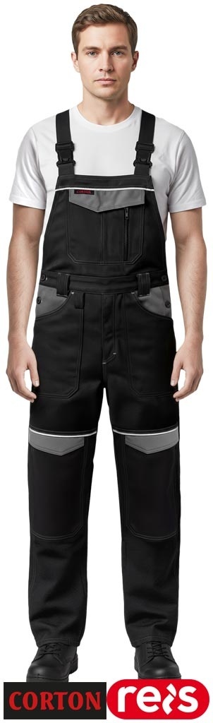 SPODNIE OCHRONNE OGRODNICZKI CORTON 100% BAWEŁNA ELEMENTY ODBLASKOWE CZARNO-SZARE