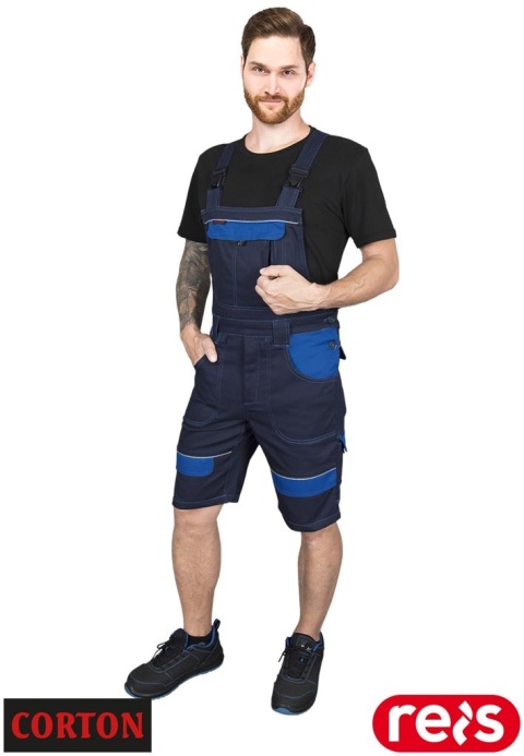 SPODNIE OCHRONNE OGRODNICZKI - KRÓTKIE CORTON 100% BAWEŁNA ELEMENTY ODBLASKOWE GRANATOWO-NIEBIESKIE
