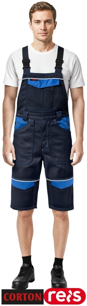 SPODNIE OCHRONNE OGRODNICZKI - KRÓTKIE CORTON 100% BAWEŁNA ELEMENTY ODBLASKOWE GRANATOWO-NIEBIESKIE