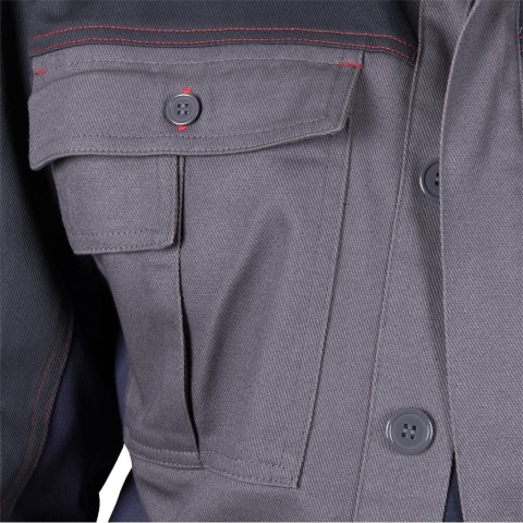 BLUZA OCHRONNA ROBOCZA BAWEŁNIANA ROBOCZA BOMER, KIESZENIE, NA GUZIKI, SZARO-GRANATOWA