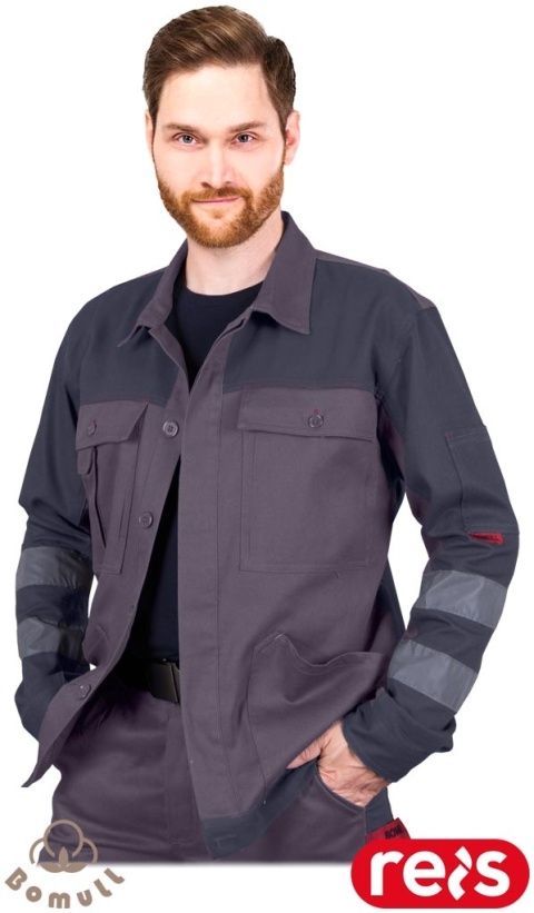 BLUZA OCHRONNA BOMULLX BAWEŁNIANA ROBOCZA Z ODBLASKAMI, SZARO-CIEMNOSZARA