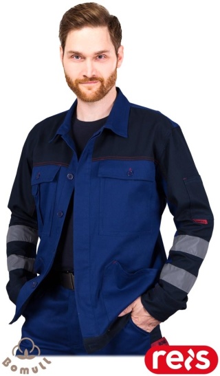 BLUZA OCHRONNA BOMULLX BAWEŁNIANA ROBOCZA Z ODBLASKAMI, NIEBIESKO-GRANATOWA