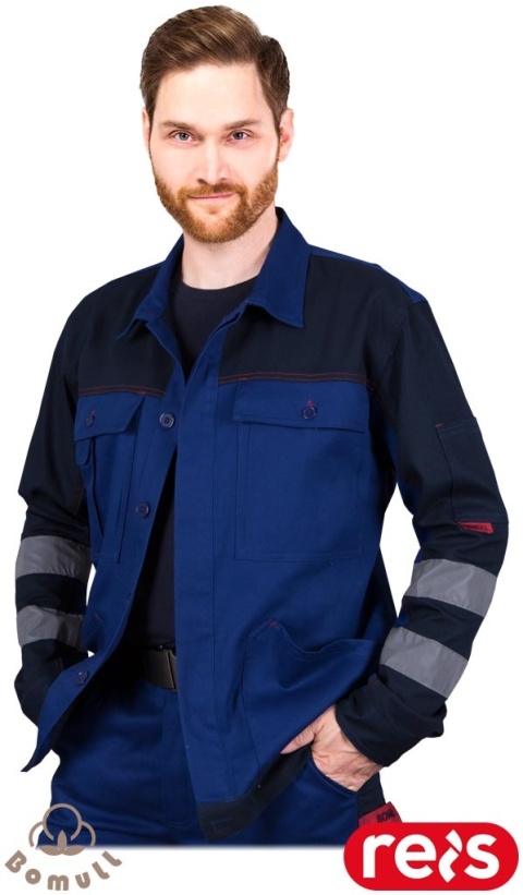 BLUZA OCHRONNA BOMULLX BAWEŁNIANA ROBOCZA Z ODBLASKAMI, NIEBIESKO-GRANATOWA