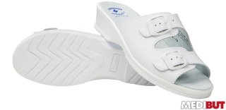 BUTY ZAWODOWE KLA2PAS, KLAPKI DAMSKIE NA KOTURNIE, DWA PASKI, ANTYPOŚLIZGOWE, BIAŁE