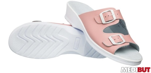 BUTY ZAWODOWE KLA2PAS, KLAPKI DAMSKIE NA KOTURNIE, DWA PASKI, ANTYPOŚLIZGOWE, RÓŻOWE