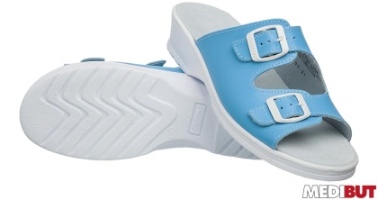 BUTY ZAWODOWE KLA2PAS, KLAPKI DAMSKIE NA KOTURNIE, DWA PASKI, ANTYPOŚLIZGOWE, NIEBIESKIE