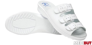 BUTY ZAWODOWE KLA3PAS, KLAPKI DAMSKIE, PROFIL ORTOPEDYCZNY, ANTYPOŚLIZGOWE, BIAŁE, TRZY PASKI