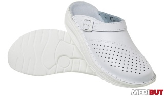 BUTY ZAWODOWE KLADZKOL KLAPKI DAMSKIE NA KOLEBKOWYM SPODZIE, BIAŁE, WYSOKA PODESZWA, ANTYPOŚLIZGOWE