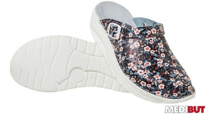 BUTY ZAWODOWE KLADZKOL KLAPKI DAMSKIE NA KOLEBKOWYM SPODZIE, ANTYELEKTROSTATYCZNE, WYSOKA PODESZWA, KWIATY