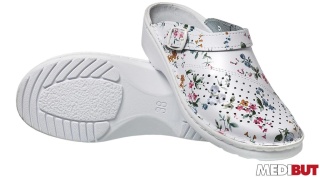 BUTY ZAWODOWE KLADZSP, KLAPKI PERFOROWANE, SKÓRZANE, PROFIL ORTOPEDYCZNY, KWIATY