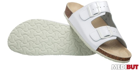 BUTY ZAWODOWE ORTOPEDYCZNE KLAPKI KLAKOR2PAS, KOREK-GUMA, WELUR, ANTYPOŚLIZGOWE, BIAŁE