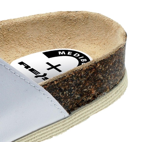 BUTY ZAWODOWE ORTOPEDYCZNE KLAPKI KLAKOR3PAS, KOREK, GUMA, WELUR, ANTYPOŚLIZGOWE BIAŁO-CZERWONE