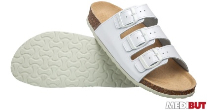 BUTY ZAWODOWE ORTOPEDYCZNE KLAPKI KLAKOR3PAS, KOREK, GUMA, WELUR, ANTYPOŚLIZGOWE, BIAŁE