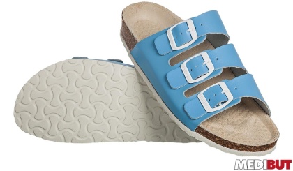 BUTY ZAWODOWE ORTOPEDYCZNE KLAPKI KLAKOR3PAS, KOREK, GUMA, WELUR, ANTYPOŚLIZGOWE, NIEBIESKIE