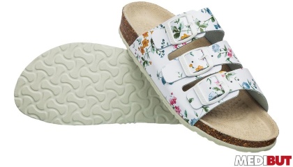 BUTY ZAWODOWE ORTOPEDYCZNE KLAPKI KLAKOR3PAS, KOREK, GUMA, WELUR, ANTYPOŚLIZGOWE, KWIATY