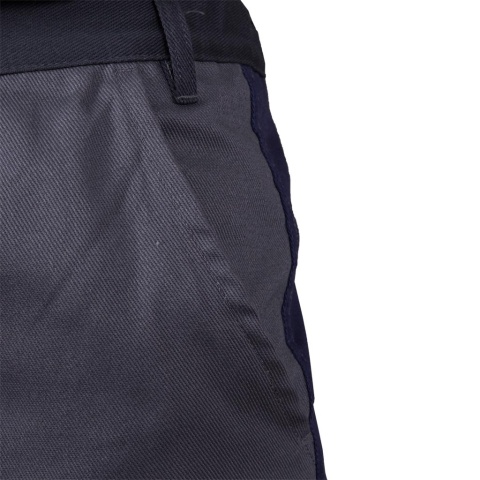 SPODNIE OCHRONNE DO PASA ROBOCZE, BAWEŁNIANE, SPANDEX, KIESZENIENI NA NAKOLANNIKI, UCHWYT NA MŁOTEK, BOMER SZARO-GRANATOWE