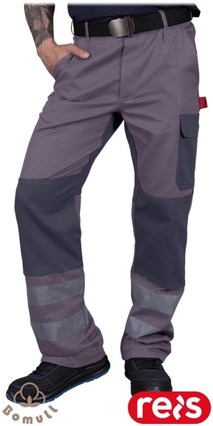 SPODNIE OCHRONNE DO PASA BAWEŁNIANE ROBOCZE Z ODBLASKAMI BOMULLX SZARO-CIEMNOSZARE