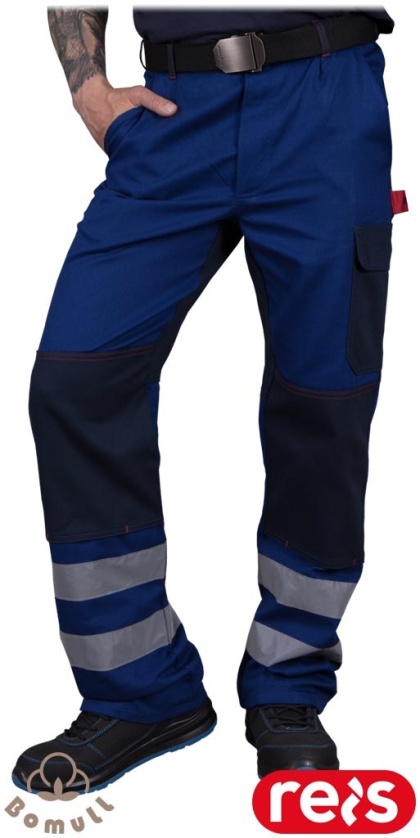 SPODNIE OCHRONNE DO PASA BAWEŁNIANE ROBOCZE Z ODBLASKAMI BOMULLX NIEBIESKO-GRANATOWE