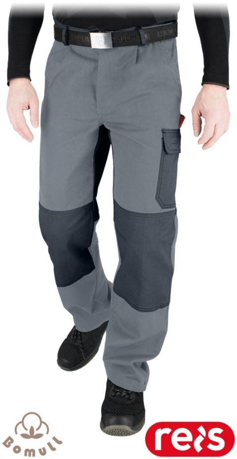 SPODNIE OCHRONNE DO PASA BAWEŁNIANE ROBOCZE, REGULACJA W PASIE, KIESZENIE NA NAKOLANNIKI, BOMULL, CIEMNOSZARO-SZARE