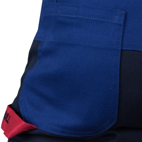 SPODNIE OCHRONNE DO PASA BAWEŁNIANE- KRÓTKIE SPODNIE ROBOCZE Z ODBLASKAMI BOMULLX NIEBIESKO-GRANATOWE