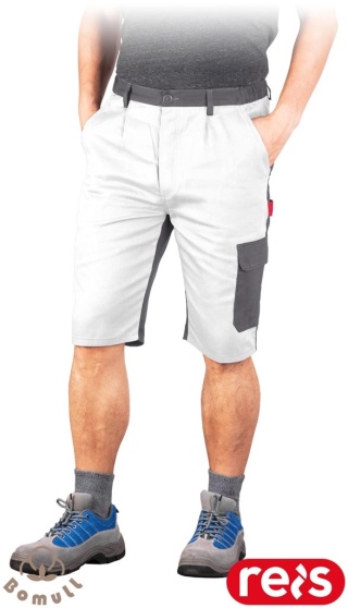 SPODNIE OCHRONNE DO PASA - KRÓTKIE ROBOCZE BAWEŁNIANE, REGULACJA W PASIE BOMULL, BIAŁO-SZARE