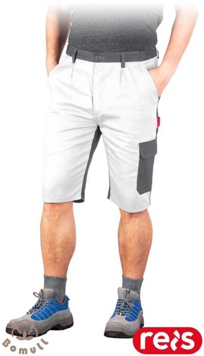 SPODNIE OCHRONNE DO PASA - KRÓTKIE ROBOCZE BAWEŁNIANE, REGULACJA W PASIE BOMULL, BIAŁO-SZARE