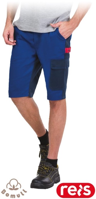 SPODNIE OCHRONNE DO PASA - KRÓTKIE ROBOCZE BAWEŁNIANE, REGULACJA W PASIE BOMULL, NIEBIESKO-GRANATOWE