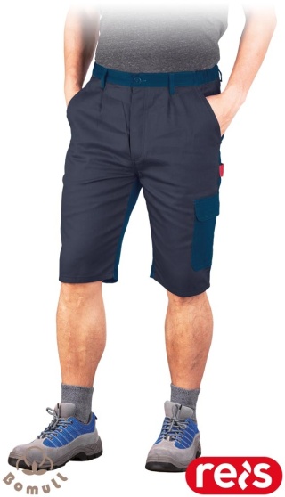 SPODNIE OCHRONNE DO PASA - KRÓTKIE ROBOCZE BAWEŁNIANE, REGULACJA W PASIE BOMULL, CIEMNOSZARO-NIEBIESKIE