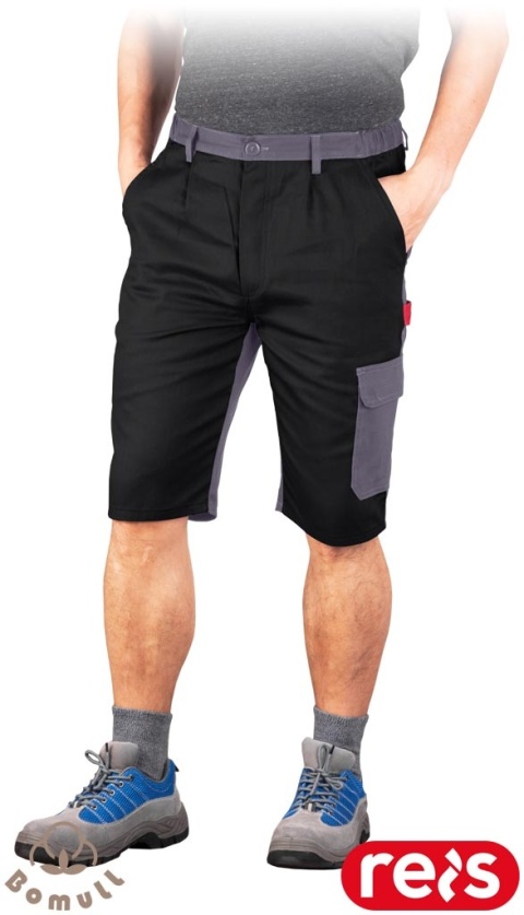 SPODNIE OCHRONNE DO PASA - KRÓTKIE ROBOCZE BAWEŁNIANE, REGULACJA W PASIE BOMULL, CZARNO-SZARE