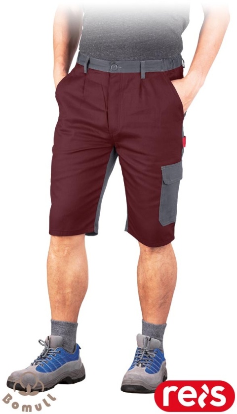 SPODNIE OCHRONNE DO PASA - KRÓTKIE ROBOCZE BAWEŁNIANE, REGULACJA W PASIE BOMULL, BORDOWO-SZARE