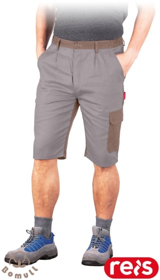 SPODNIE OCHRONNE DO PASA - KRÓTKIE ROBOCZE BAWEŁNIANE, REGULACJA W PASIE BOMULL, BEŻOWO-BRĄZOWE