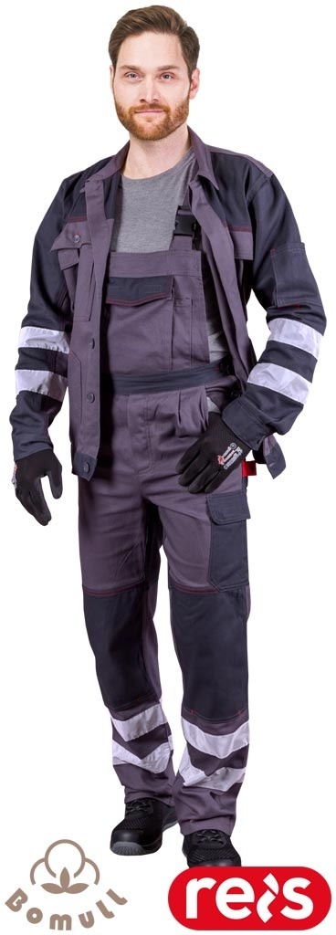 SPODNIE OCHRONNE OGRODNICZKI ROBOCZE BAWEŁNIANE Z ODBLASKAMI BOMULLX SZARO-CIEMNOSZARE