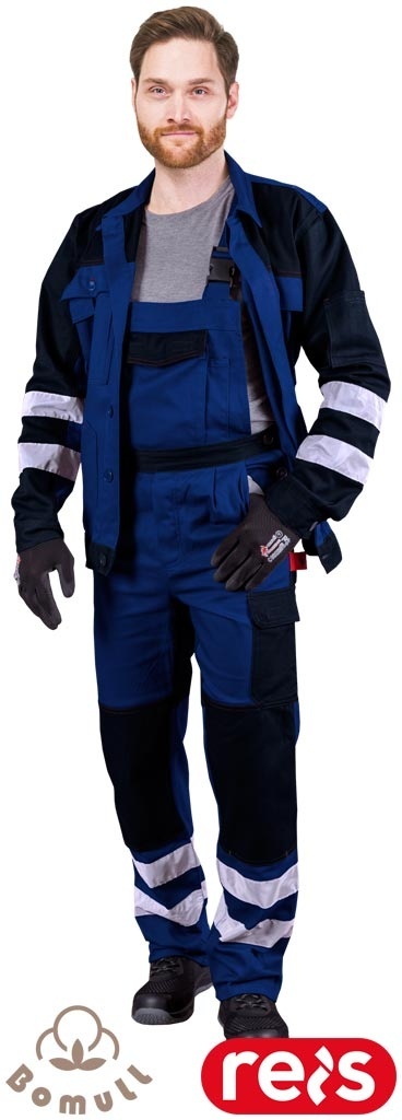 SPODNIE OCHRONNE OGRODNICZKI ROBOCZE BAWEŁNIANE Z ODBLASKAMI BOMULLX NIEBIESKO-GRANATOWE