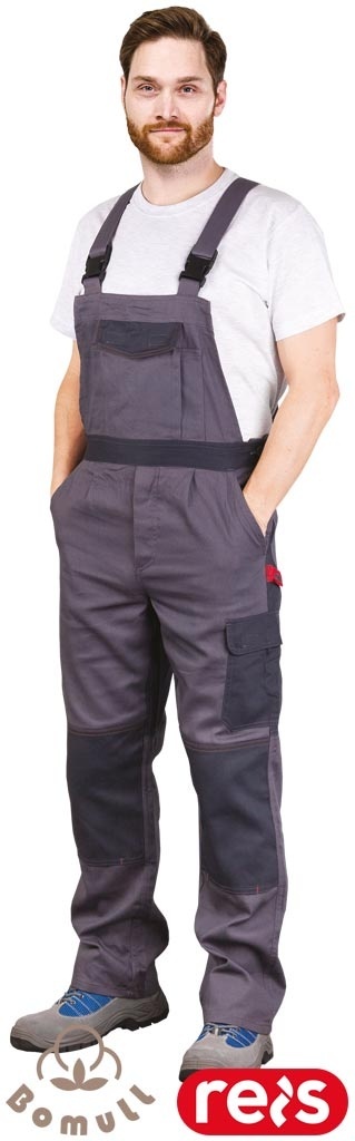SPODNIE OCHRONNE OGRODNICZKI ROBOCZE BAWEŁNIANE, REGULACJA W PASIE, KIESZENIE NA NAKOLANNIKI, BOMULLX, CIEMNOSZARO-SZARE