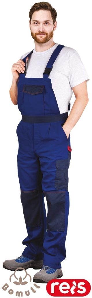 SPODNIE OCHRONNE OGRODNICZKI ROBOCZE BAWEŁNIANE, REGULACJA W PASIE, KIESZENIE NA NAKOLANNIKI, BOMULLX, NIEBIESKO-GRANATOWE
