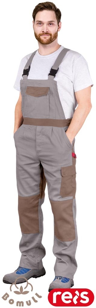 SPODNIE OCHRONNE OGRODNICZKI ROBOCZE BAWEŁNIANE, REGULACJA W PASIE, KIESZENIE NA NAKOLANNIKI, BOMULLX, BEŻOWO-BRĄZOWE