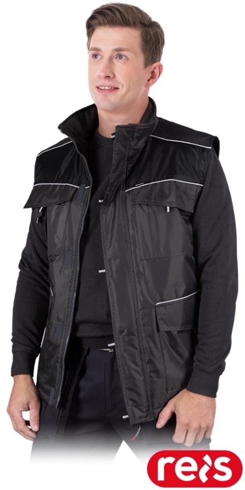 BEZRĘKAWNIK OCHRONNY OCIEPLANY MĘSKI Z KIESZENIAMI I ODBLASKAMI ARIZONA SZARO-CZARNY