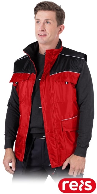 BEZRĘKAWNIK OCHRONNY OCIEPLANY MĘSKI Z KIESZENIAMI I ODBLASKAMI ARIZONA CZERWONO-CZARNY