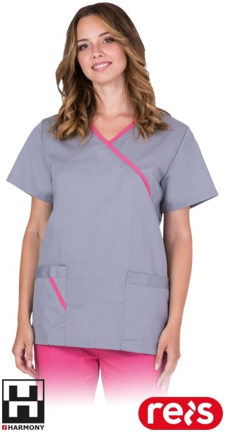 BLUZA OCHRONNA ARIA DAMSKA SZARO-RÓŻOWA DO PRACY W LABORATOWIACH, MEDYCZNA, DLA KOSMETYCZEK