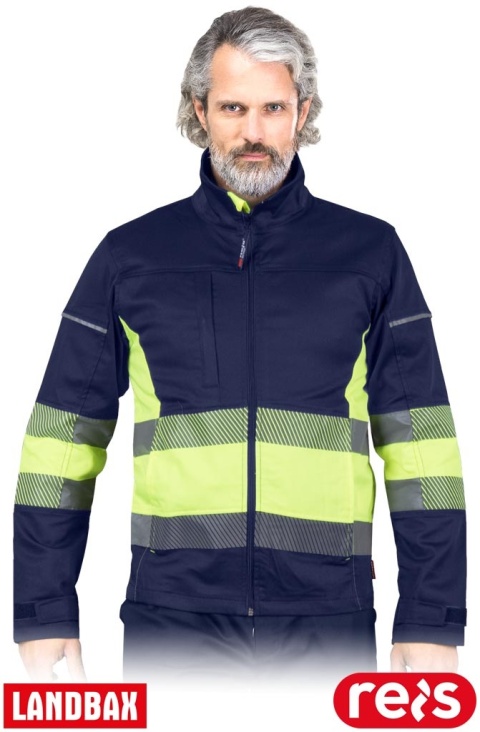 BLUZA OCHRONNA BAX ELASTYCZNA ROBOCZA Z PASAMI ODBLASKOWYMI GRANATOWO-ŻÓŁTA