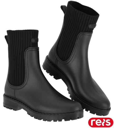 BUTY Z PCV GRACE KALOSZE KRÓTKIE SZTYBLETY DAMSKIE Z DZIANINOWĄ WSTAWKĄ