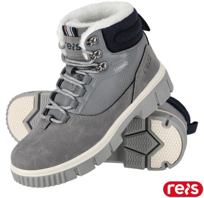 BUTY ZIMOWE LIVIGNO TRZEWIKI DAMSKIE POLAR, OCIEPLANE FUTERKIEM, SZARO-GRANATOWE