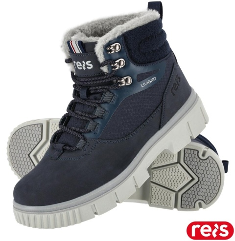 BUTY ZIMOWE LIVIGNO TRZEWIKI DAMSKIE POLAR, OCIEPLANE FUTERKIEM, GRANATOWE