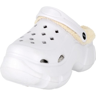 KLAPKI Z TWORZYWA COZY, GRUBA PODESZWA, Z OTWORAMI, OCIEPLANE FUTERKIEM, BIAŁE